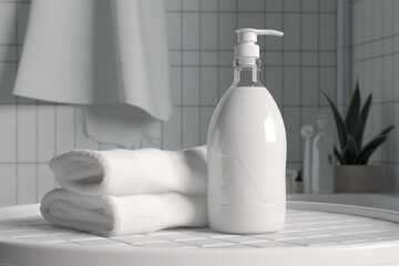 Fototapeta na wymiar liquid soap bottle with towels mockup ai generative