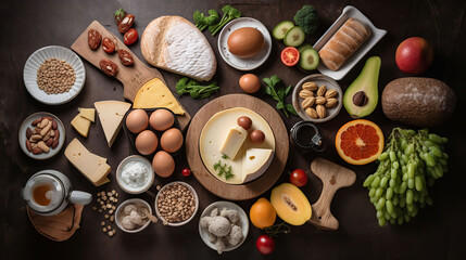Fototapeta na wymiar Healthy eating food low carb keto ketogenic diet meal plan protein fat, generative ai
