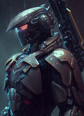 Fototapeta premium a close up of a robot with a gun, police cyborg, generative ai 