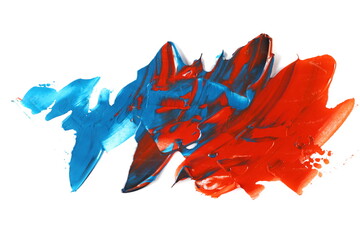 Grunge blue red brush strokes oil paint isolated on white background, clipping path