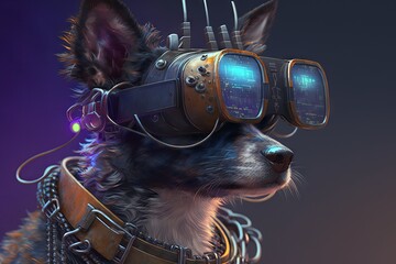 portrait of a robotic dog wearing VR, created with Generative AI technology