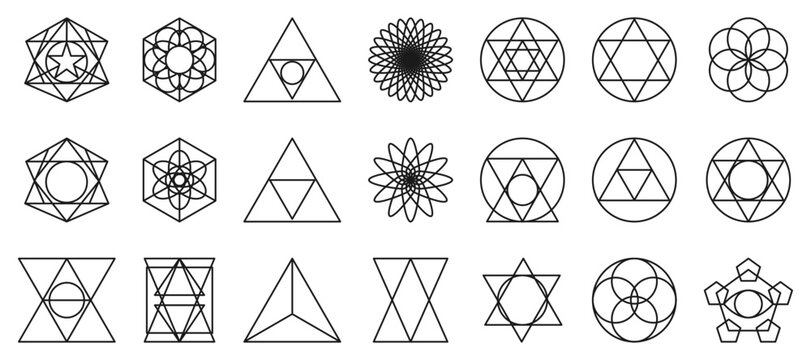Set of sacred geometry icons. Geometry outline shapes isolated on white background