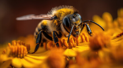 Bees with Furry Legs Covered in Golden Pollen Stand Out in Image.