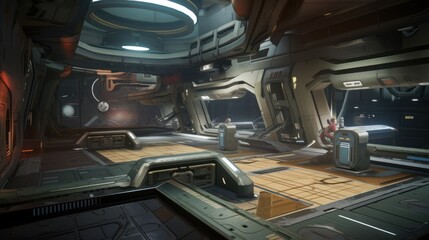 Obraz premium Create a sci-fi space station with sleek technology and high-tech weaponry