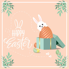 Colored happy easter template with easter egg and rabbit Vector
