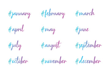 Set of months with the hashtag