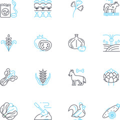 Farm management software linear icons set. Agribusiness, Crops, Livestock, Agriculture, Yields, Harvest, Irrigation line vector and concept signs. Fertilizers,Seeds,Soil outline Generative AI