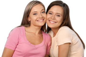 Portrait of Two Smiling Girlfriends , Sisters