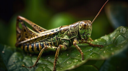 Fototapeta premium Grasshopper on Green Leaf Image.