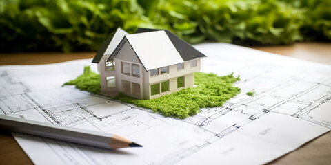 3D model illustrating the construction plan of an individual house, mixing theory and practice. From conception to completion in one image. Generative AI