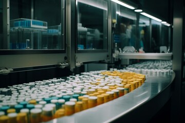 Pill sorting and manufacturing in a modern pharmaceutical lab. Generative AI