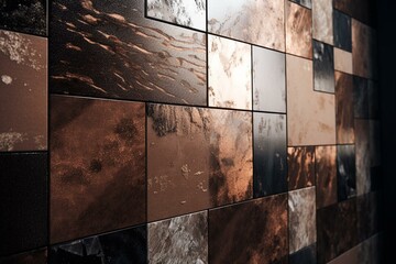 A glossy 3D wall texture made of natural stone tiles. Rendered with semigloss square blocks. Generative AI