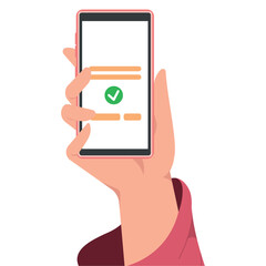 Isolated hand holding a smartphone with check app Vector