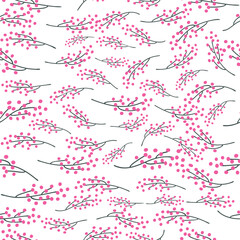 Graceful branches, leaves and flowers Seamless background in the style of nature. Vintage ornament.