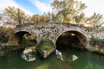 Ponte Romano Barumini, Sardinia, Italy, 2022 December. Ancient roman bridge.