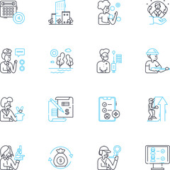 Work progression linear icons set. Advancement, Growth, Development, Accomplishment, Promotion, Success, Fulfillment line vector and concept signs. Momentum,Achievement,Improvement Generative AI