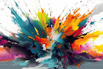 Vibrant Fantasy Artwork: A Rainbow of Colours, Brush strokes and Textures on White Canvas. Generative AI