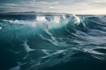 Fototapeta na wymiar wave breaking on the shore create with ia