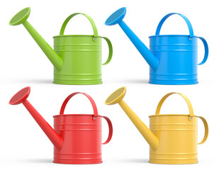 Set of garden tools and supplies for gardener and flower pots in garden