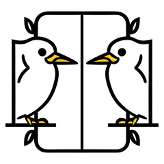 Simple line drawing of two birds sitting on a branch. This image could be used in a variety of contexts, such as in a children’s book or on a greeting card. It could also be used as decorative element
