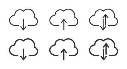  Cloud with arrow line vector icons set. Cloud with arrows up and down icons set
