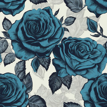 Blue Rose Seamless Pattern