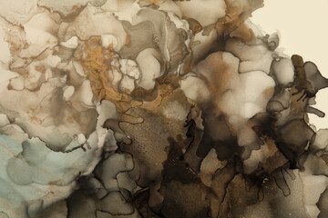 Abstract smoke watercolor and alcohol ink painting. Beige, Brown, Gold Color background. Marble texture.