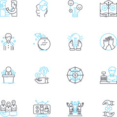 Professional drive linear icons set. Ambition, Motivation, Perseverance, Determination, Focus, Dedication, Discipline line vector and concept signs. Commitment,Resilience,Zeal outline Generative AI