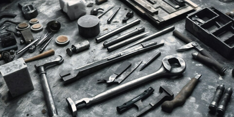 repair tools on a concrete surface