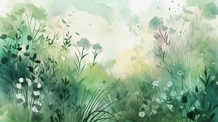 Fototapeta na wymiar Watercolor print of grass in the morning. Image Generative AI.