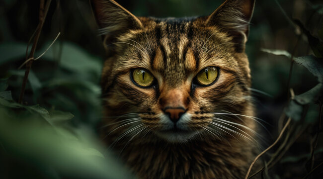 The Feline's Sharp Golden Eyes - Closeup Image.