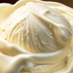 Scoop of vanilla ice cream close-up, generative ai