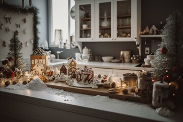 Close-up of festive kitchen decor. Generative AI