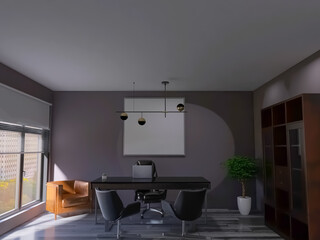 Home office interior 3d render, 3d illustration
