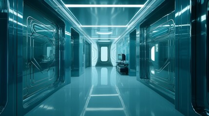Shiny Blue and Teal Interior with Award-Winning Bionic Design and 8K HD Walls for an Elegant Urban Building and Parking Statio, Generative AI