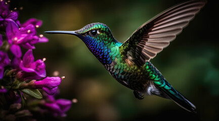 Fototapeta na wymiar Vibrant green hummingbird delicately showcased in image.