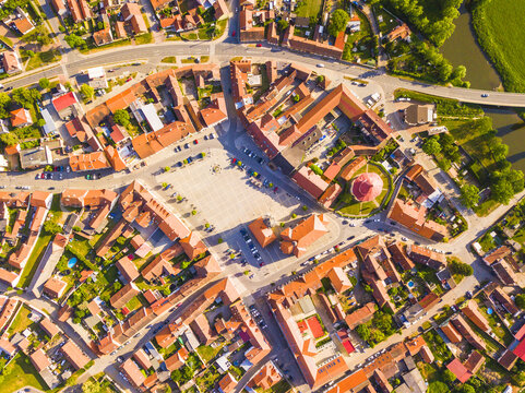 Aerial view of city centre. Old town from top down view. Background concept. Dobrany, Czech republic, European union. © peteri