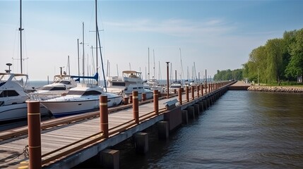 illustration, dock with yachts, ai generative.