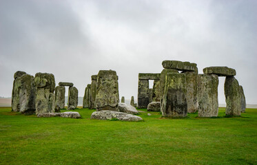 Stonehenge. Spooky on a rainy day. England, United Kingdom.