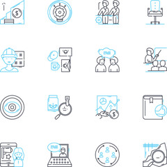 Decision-making body linear icons set. Board, Committee, Council, Panel, Assembly, Tribunal, Caucus line vector and concept signs. Commission,Panel,Governing outline illustrations Generative AI - obrazy, fototapety, plakaty