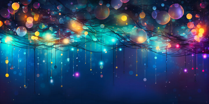 colorful background with lights and string