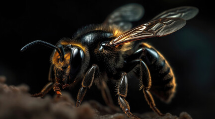 Closeup of a Striped Bee PNG File Showing Stunning Details.