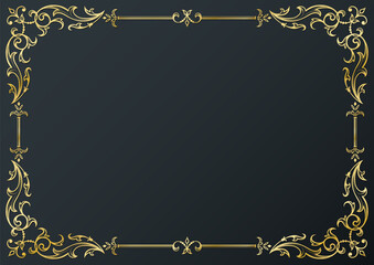 Calligraphic frame and page decoration on black background. Vector illustration.