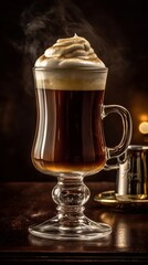 Irish Coffee with Whipped Cream. Generative AI.