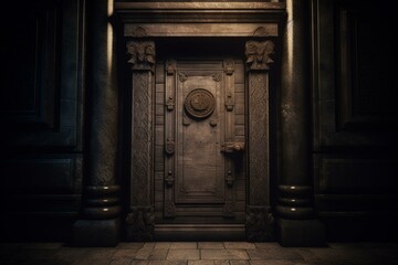 A depiction of a solitary antique door, rendered using art techniques. Generative AI