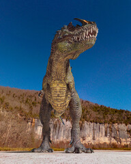 monster dinosaur is looking for food on the ice age