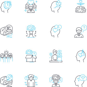 Cognitive Healing linear icons set. Neuroscience, Mindfulness, Cognitive Rehab, Resilience, Neural Plasticity, Emotional Intelligence, Neuroplasticity line vector and concept signs. Generative AI