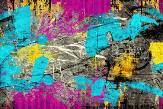 Colorful abstract, textured, paint splatter, street art urban graffiti desktop wallpaper background © PAINTBOX STUDIO