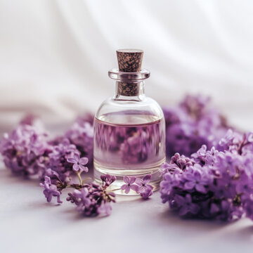 Essential Oil Bottle with Lavenders Generative AI