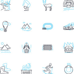 Adrenaline-fueled travel linear icons set. Thrill, Adventure, Excitement, Risk, Adrenaline, Rush, Intensity line vector and concept signs. Action,Explore,Extreme outline illustrations Generative AI